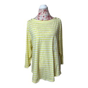 NWT Chelsea & Theodore Blouse  Yellow and White Stripe Boatneck Tee Size XXL 009